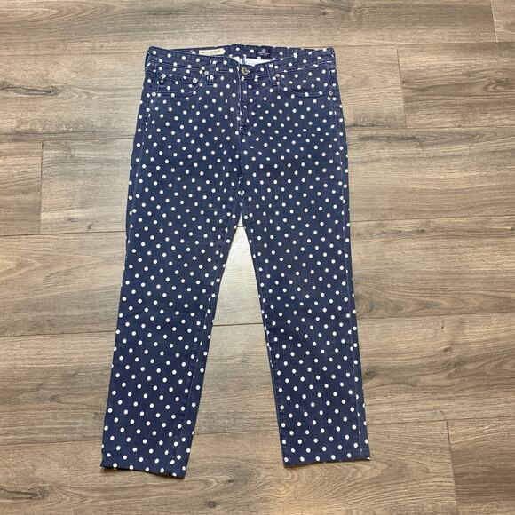 AG Adriano Goldschmied Stevie Ankle Slim Straight Polka Dots Mid Rise Jeans 29R - Picture 1 of 8